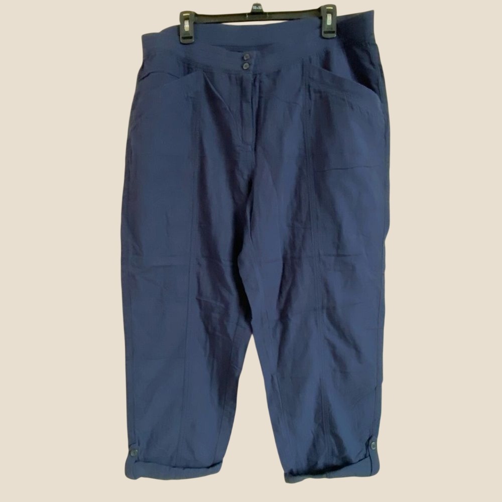 J‎ Jill New Size 16W Ink Navy Blue Elastic Waist Roll Cuff Convertible Pants